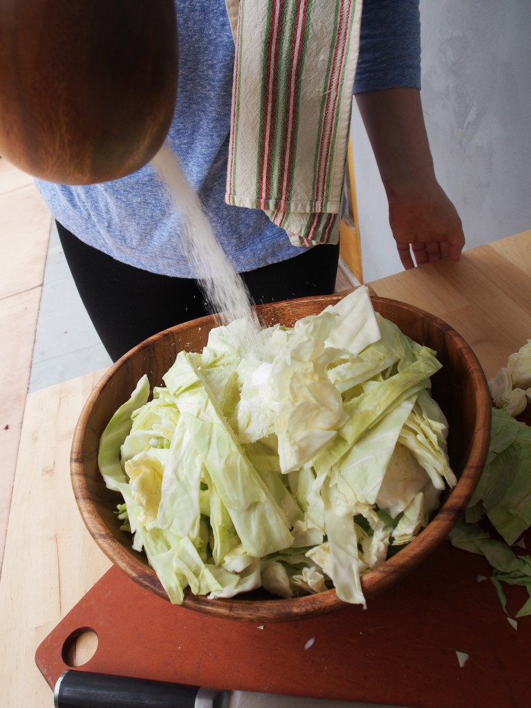 Salting cabbage for kimchi sauerkraut recipe