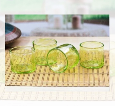 4 Hand Blown Eco-Friendly Green Recycled Glass Juice Glasses, "Lime Relaxation" from Salime Cruces' recycled glassware collection