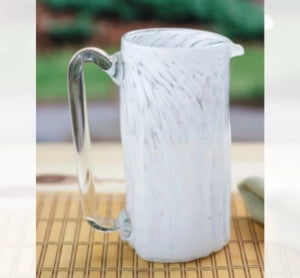 Blown recycled glass pitcher, 'Garden Relaxation in White'