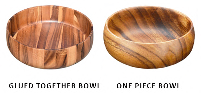 Glued together versus one-piece constructed bowls.