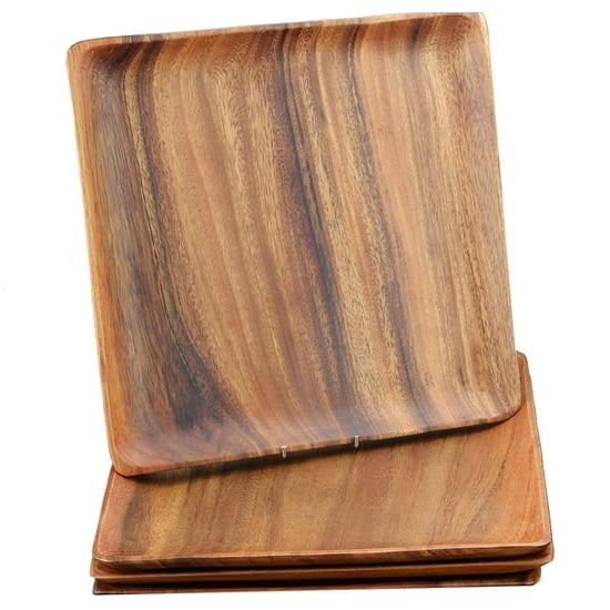 Acacia Wood Charcuterie Square Plates/Trays, 12" x 12" x 1", Set of 4