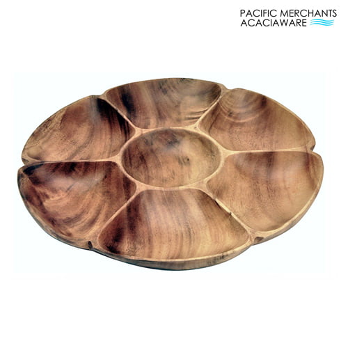Acacia Wood Chip and Dip Tray with 7 Sections, 14" x 14" x 1.5"