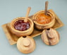Acacia Wood 2-Piece Condiment Set, 9" x 4" with Tray, Lids & Spoons