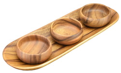 Acacia Wood Serving Trays Acacia Wood 4-Piece Serving Set with 16" Appetizer/Bread Tray and 4" Round Nut & Dipping Bowls
